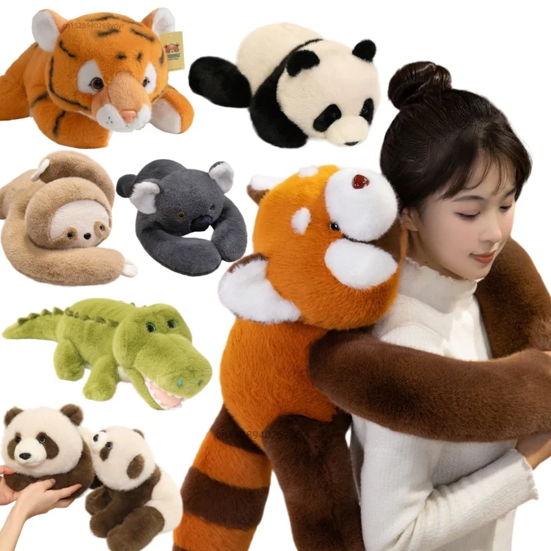 Long Arm  Lying Red Panda Crocodile Sloth Tiger Stuffed Animal Plush Pillow Doll Soft Fluffy Cuddly Body Toy Birthday Xmas Gifts