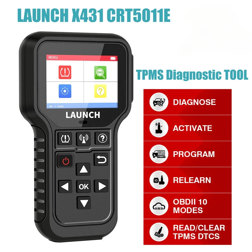 LAUNCH CRT5011E Tire Pressure Diagnostic Tool OBDII Scanner TPMS Activation Clear Tire DTCs 315MHz/433MHz RF-Sensor Optional