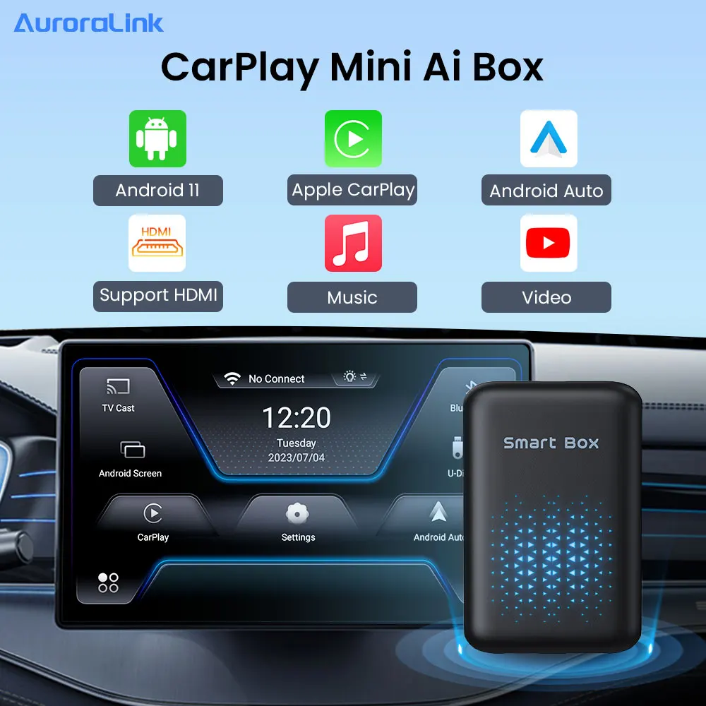 

AuroraLink CarPlay Mini Ai Box беспроводной Apple Carplay Android автомобильный беспроводной адаптер для HDMI Smart Box мультимедийный плеер RK3328