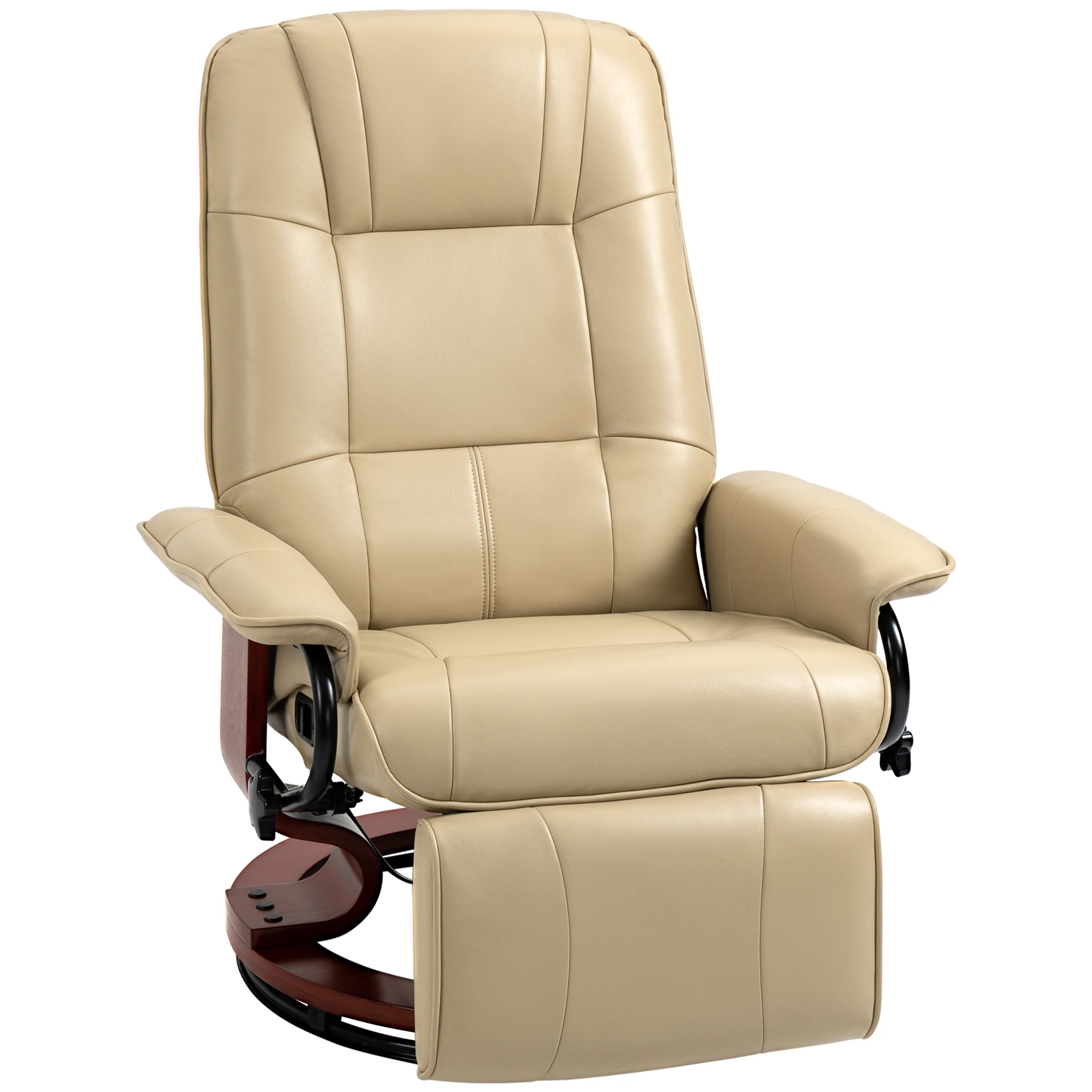 HOMCOM Swivel Recliner Chair, Air Leather Reclining Armchair with Retractable Footrest, Wood Base and Adjustable High Back for Small Spaces, Living Room, RV, Bedroom, Cream White