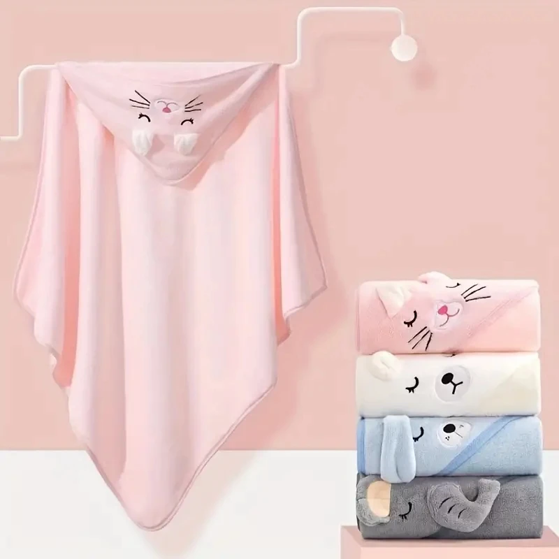 1-Piece Unisex Absorbent Fast Soft Hood Coral Fleece Warm Baby Bath Towel Baby Bathrobe Nightgown Baby Quilt Wrapped Bathroom