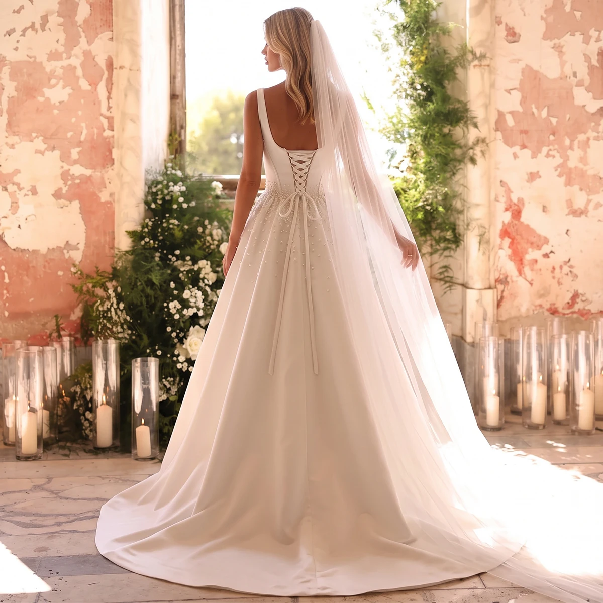 Luxury Beaded Pearl Ball Gown Wedding Dress For Bride Long V Neck Bridal Party Gown For Bride Vestidos Novia