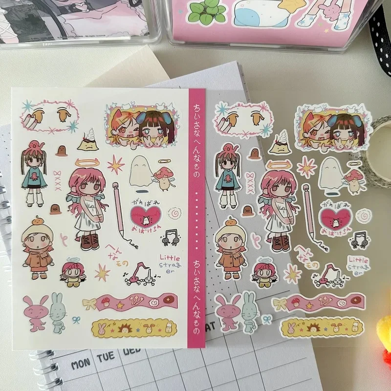 1/8PCS Korean Anime Character Stickers Cartoon Demon Boy Angel Girl Sticker Cute Journal Diary Scrapbook Diy Decorative Stickers