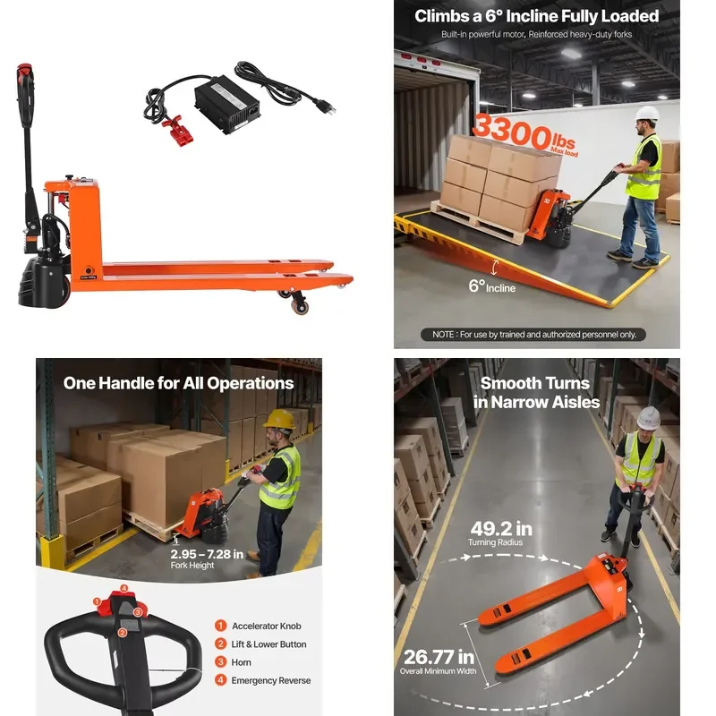 Electric Pallet Truck 3300 lbs Capacity 48x27 Inch Adjustable Forks Lithium Battery Powered for Model D0100X3U0UX