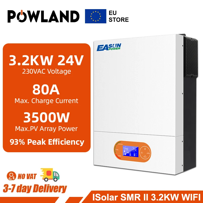 EASUN POWER Hybrid Solar Inverter 3200W MPPT 24V Pure Sine Wave Solar Inverter 3.2KW 80A 450V PV Input WIFI Solar Controller