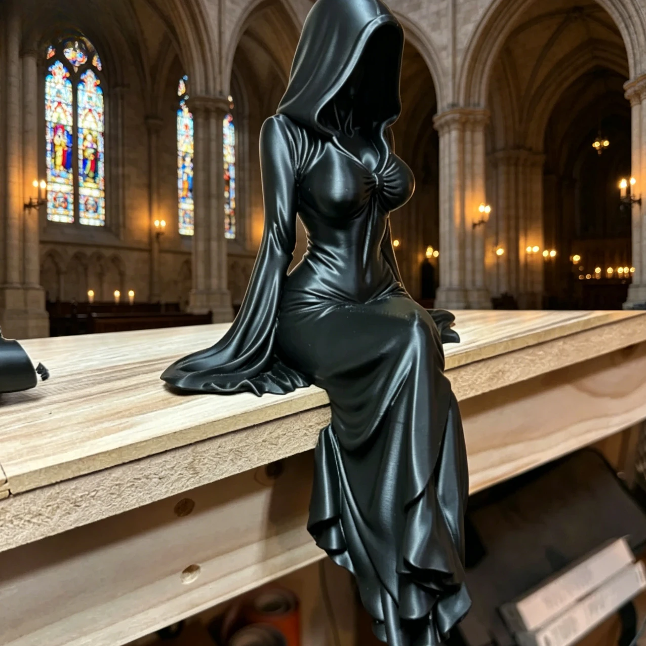 Gothic Faceless Sitting Lady Statue Black Desktop Ornament Dark Queen Figure Decor for Home Office Shelf Halloween Party