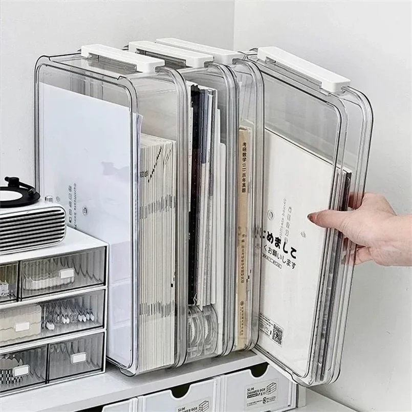 

Acrylic Transparent Desktop Paper Storage Box A4 File Document Exam Paper Organizer Household Dust Proof Card Holder Case