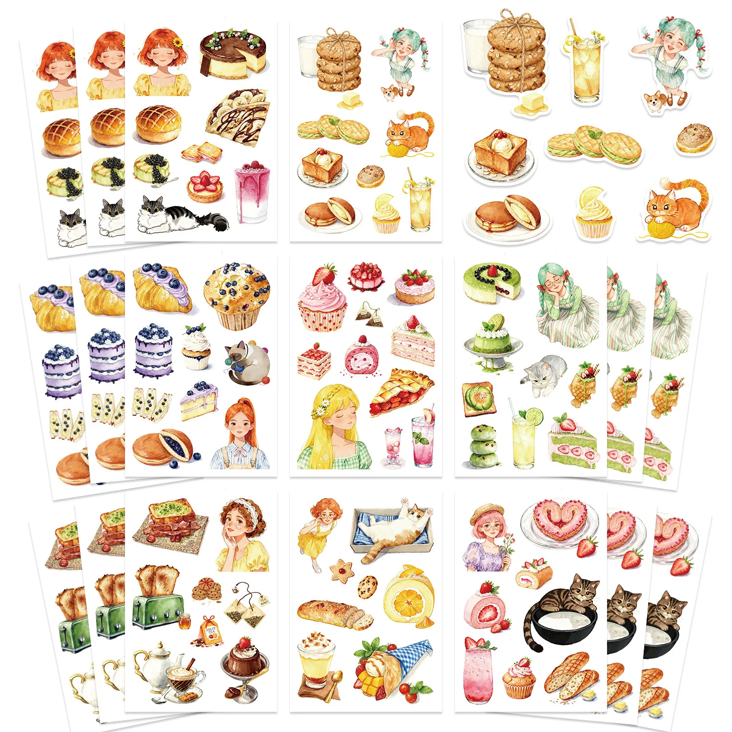 8-Pack Cartoon Dessert & Girl Puzzle Stickers for DIY Crafts Mobile Phones Guitars Refrigerators Luggage Stationery