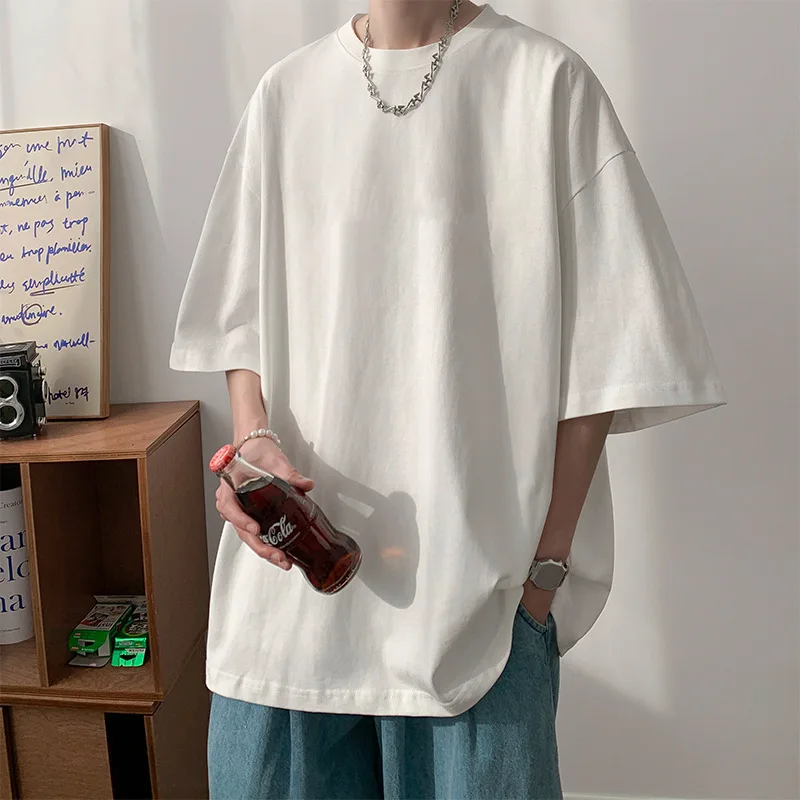 Korean Style Solid Casual Men's T-shirt 2026 Summer New Short Sleeved Oversized Loose T-shirt for Men Tops Men Clothing