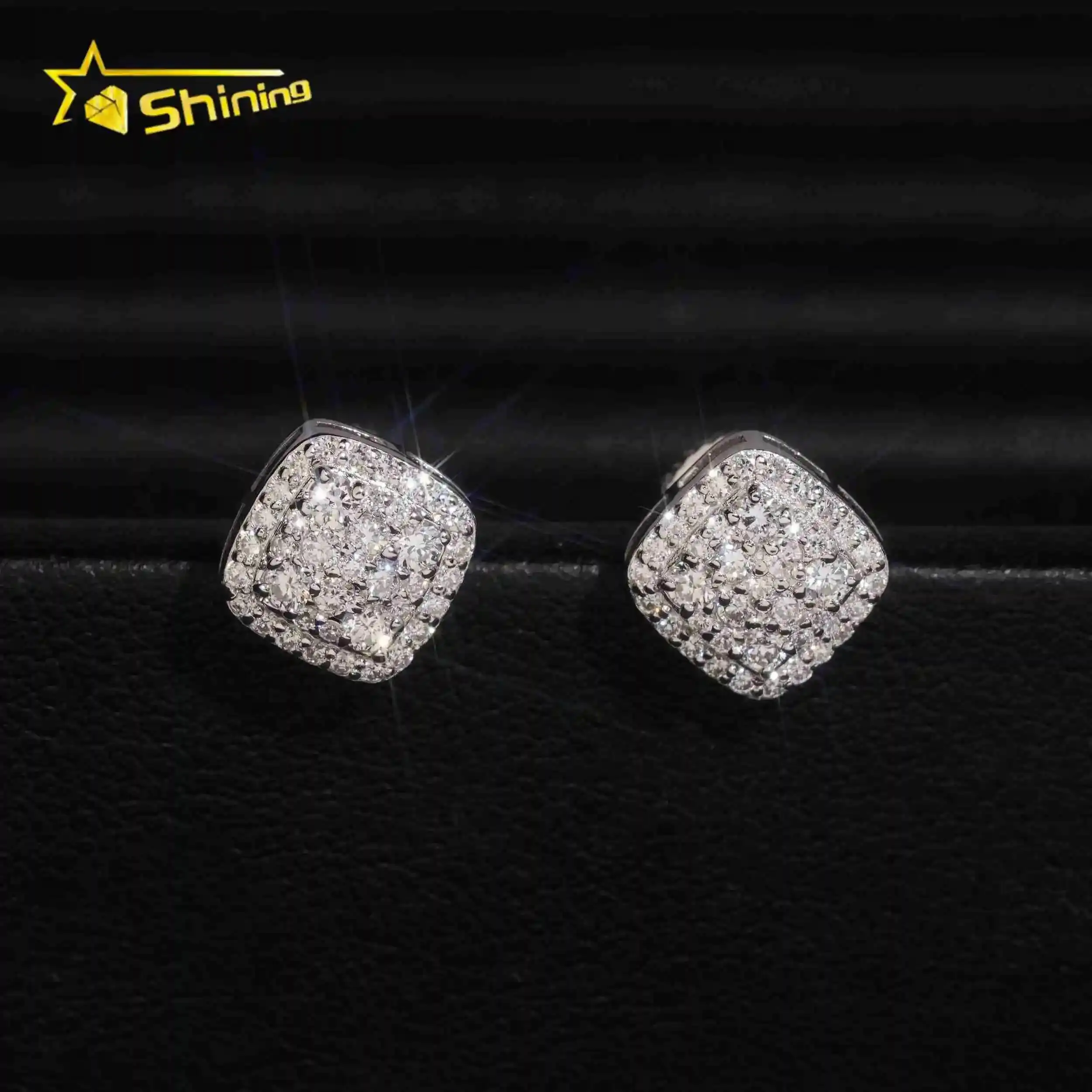 On Sale Luxury Lab Grown Diamond Earrings 8.5mm 925 Silver Fine Jewelry Square Cluster Lab Grown Diamond Studs Men Earrings