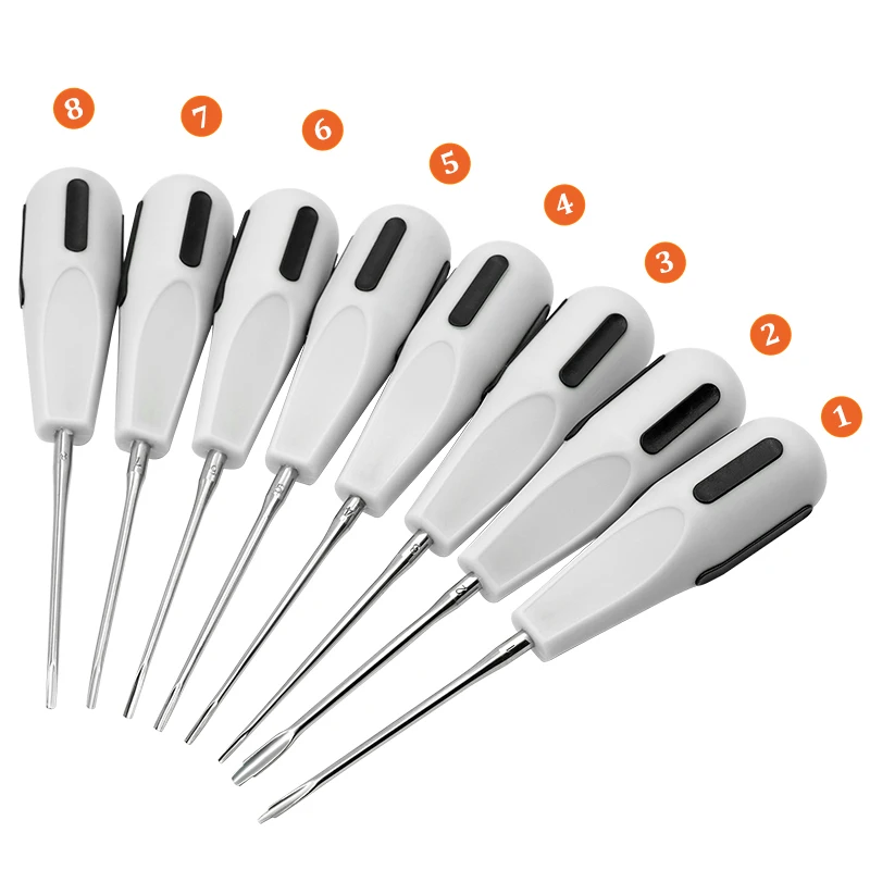 Micro-Invasive Dental Elevators Kit Stainless Steel with White Handles Curved And Straight Root Extractors for Tooth Extraction