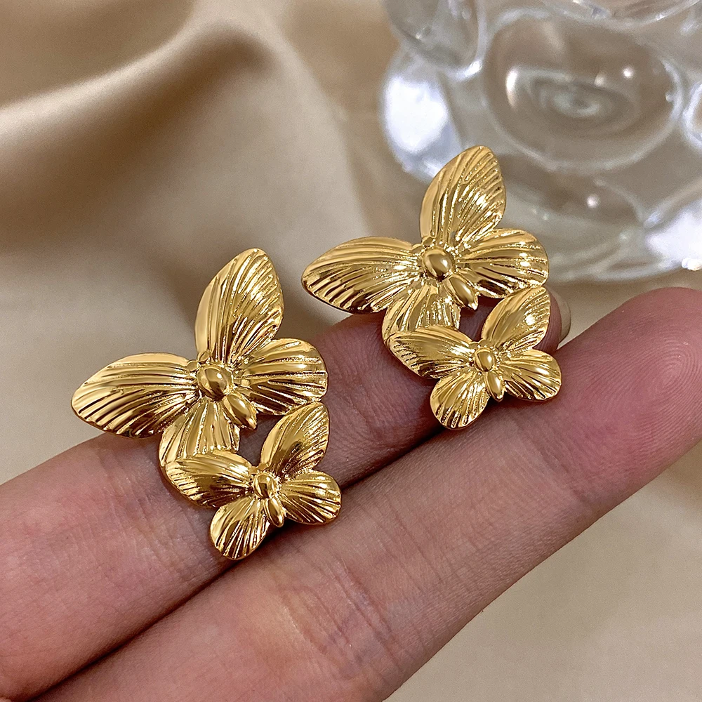 1Pair Delicate Double Butterfly Stud Earrings Stainless Steel Earrings for Women Elegant Minimalist Butterfly Ear Jewelry