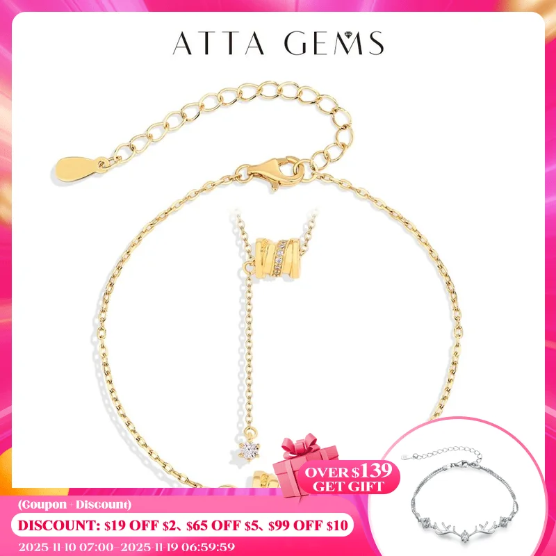 

ATTAGEMS Moissanite Bracelet Pendant Necklace for Women Jewelry Set 925 Sterling Silver Round Wheel Engagement Wedding Gift 2PCS