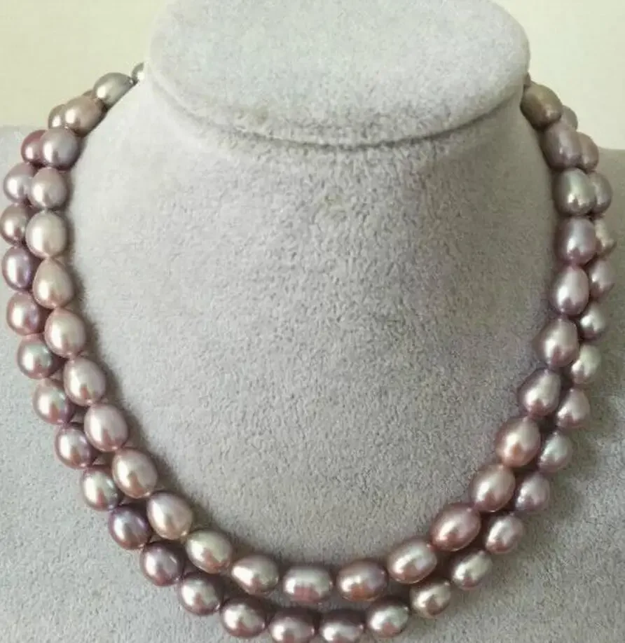 double strands 11-12mm south seas baroque purple pearl necklace