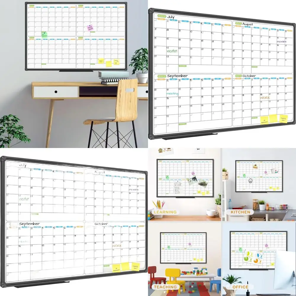

4-Month Magnetic Dry Erase Whiteboard, 36x24 Wall-Mounted Planner with Black Frame for Home, Office, and School