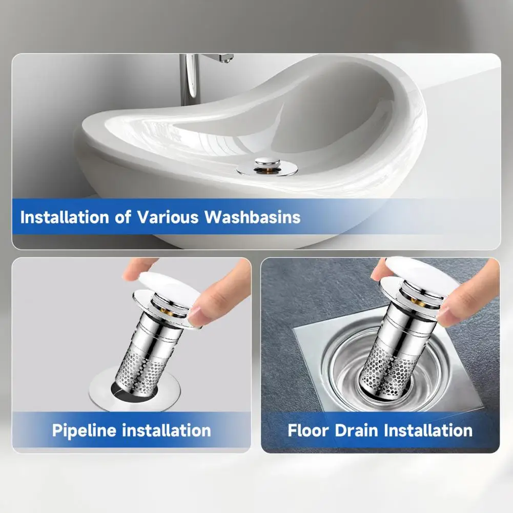 Bathroom Sink Clog Prevention Bathroom Sink Stopper Pop-up Drain Strainer Hair Debris Catcher with Removable Stainless Steel