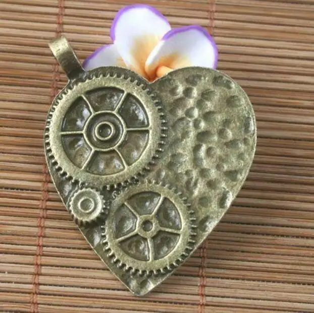 2 pezzi 41x38mm, foro: ciondolo a forma di cuore in bronzo anticato da 4mm G1614