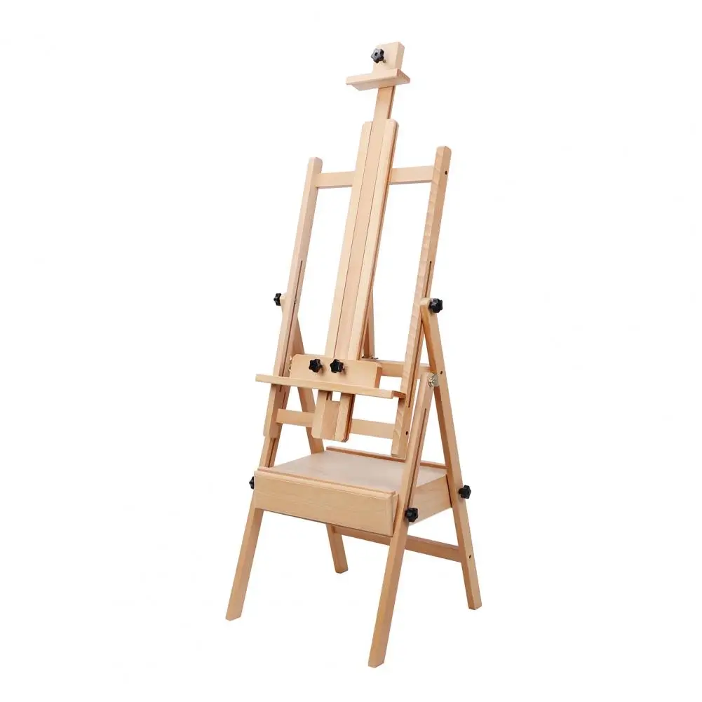 H Frame Easel,Solid Beech Wood Easel, Painting Canvas Holder Stand, Tilts Flat Artist Easel, Height Angle Adjustable