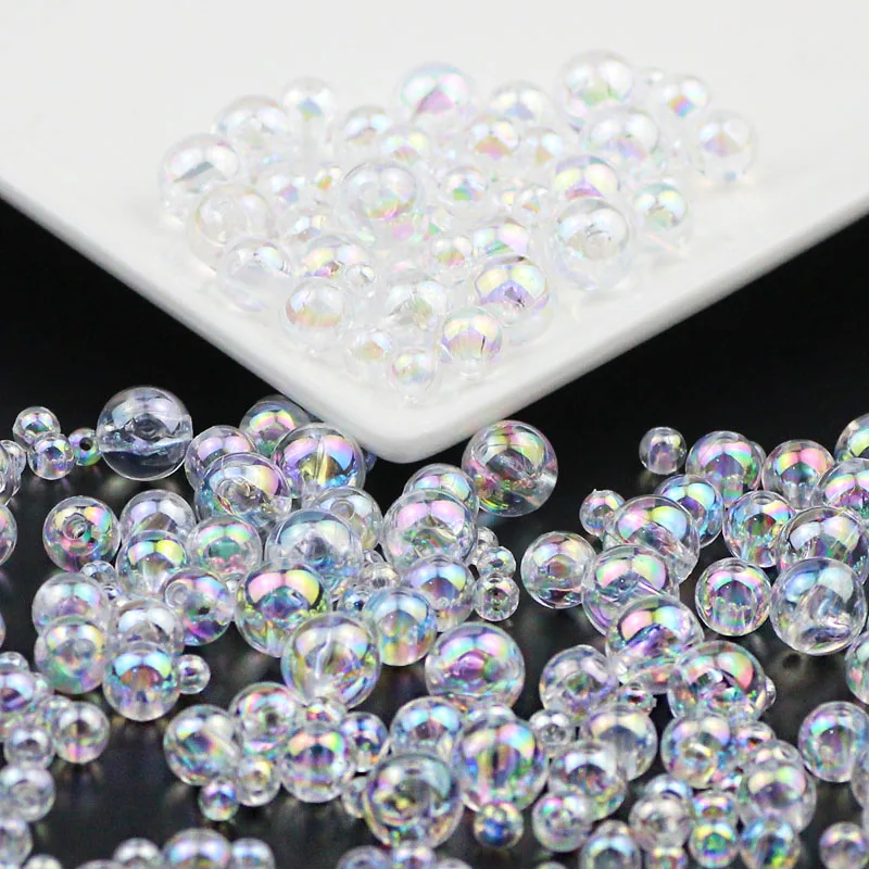 600-50pcs 4 / 5/ 6 / 8 / 10mm ABS Clear White Plastic Round Loose Spacer Beads For Handmade Jewelry Making DIY Bracelet Supplies