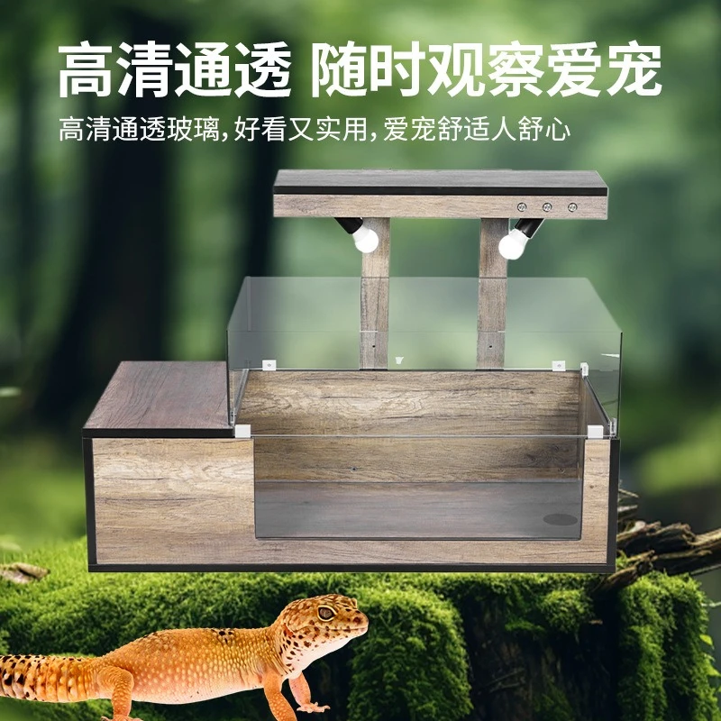 Elevated glass temperature-controlled mane lion guardian tortoise solid wood thermal insulation feeding box