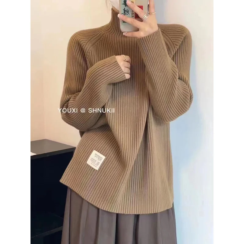 

Women Turtleneck Sweater Autumn Winter Thick Warm Pullovers Top Oversized Casual Loose Knitted Jumper Female Pull Femme Q638