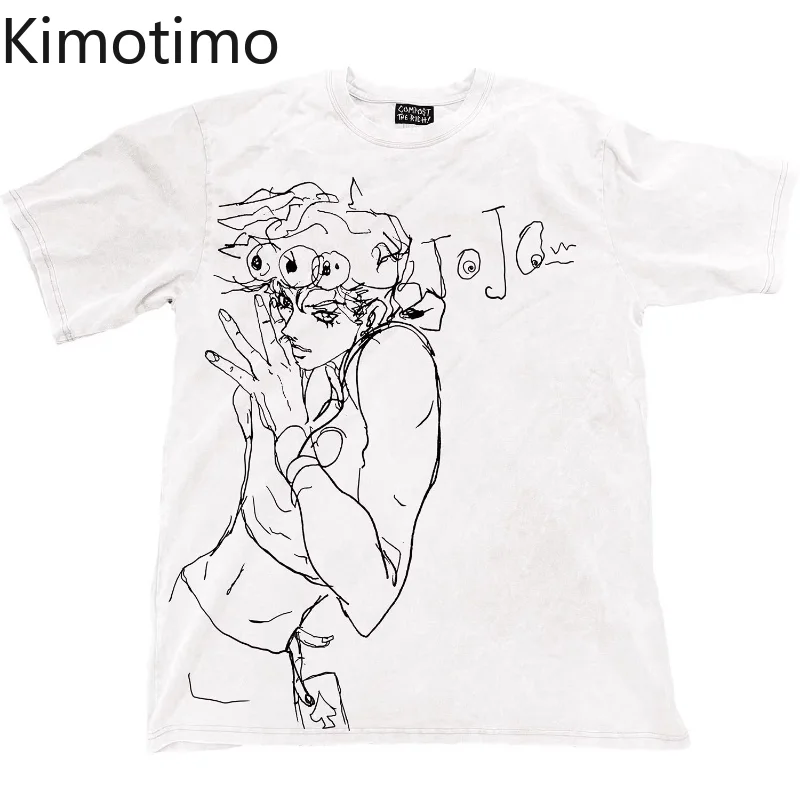 

Kimotimo винтажные футболки с короткими рукавами и графическим принтом в стиле аниме, женские уличные повседневные свободные топы с круглым вырезом в стиле Харадзюку, футболки в стиле гранж Y2k
