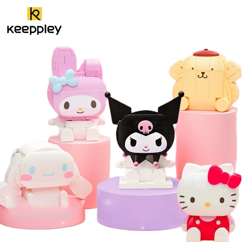 Keepley Sanrio Kuromi blok bangunan My Melody Model perakitan Cinnamoroll mainan dekorasi anak hadiah ulang tahun