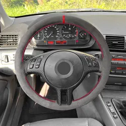 Car Interior Steering Wheel Cover For BMW E46 Coupe 2000-2004 E39 X5 E53 2003 Z3 E36 2000-2002 Hand Braid Suede Leather Trim