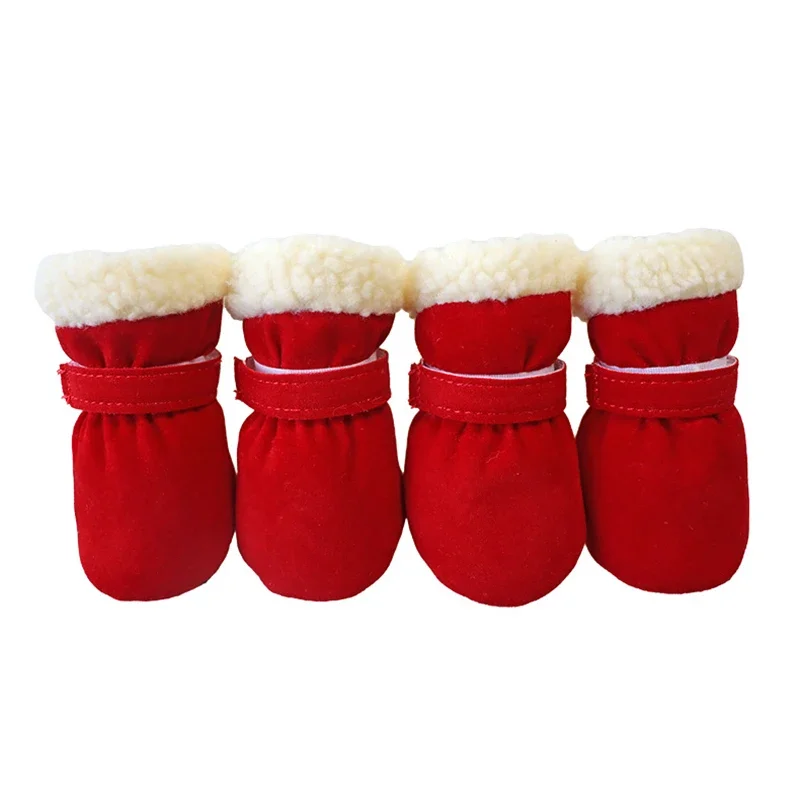 4 Stück/Set Outdoor-Hundeschuhe für den Winter, warme, dicke Schneestiefel für kleine Hunde, rutschfest, für Yorkshire Terrier, Malteser, Haustier-Fußbekleidung – Detail 3