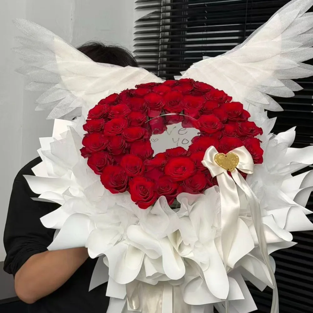 White Angel Wing Simulated Electric Opening Device Electric Openable Wings Handcraft Bouquet Decor Pearl Cotton Wings