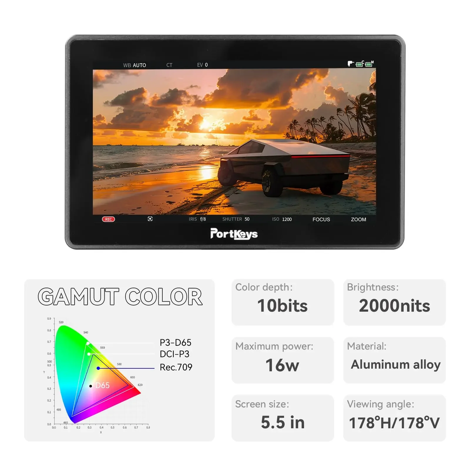 Portkeys BM5 IV 5.5 بوصة كاميرا مراقبة ميدانية ثلاثية الأبعاد LUT عرض 1920x1080p شاشة مزدوجة 4K HDMI-USBC للتبخير المباشر للكاميرا