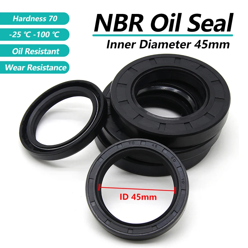 ID 45mm NBR Oil Seal TC-45*55/56/60/65/68/70/72/75/80/85/90/100*7/8/10/12mm Nitrile Rubber Shaft Double Lip Oil Sealing Gaskets