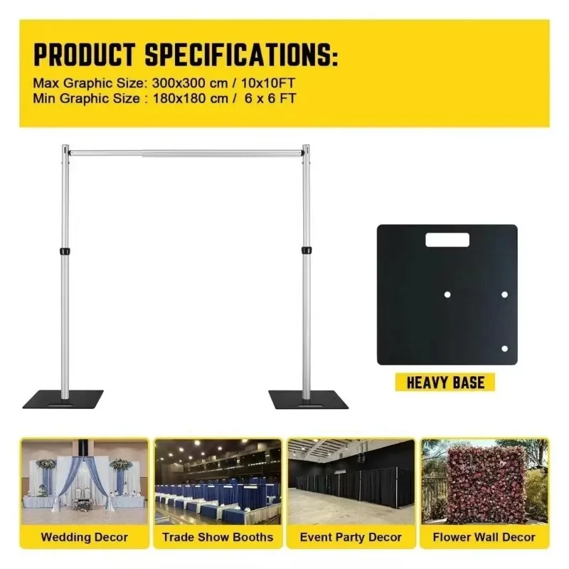 High quality single bar 3 m x 3 m silver iron aluminum metal heavy duty tube and overhanging background bracket for wedding