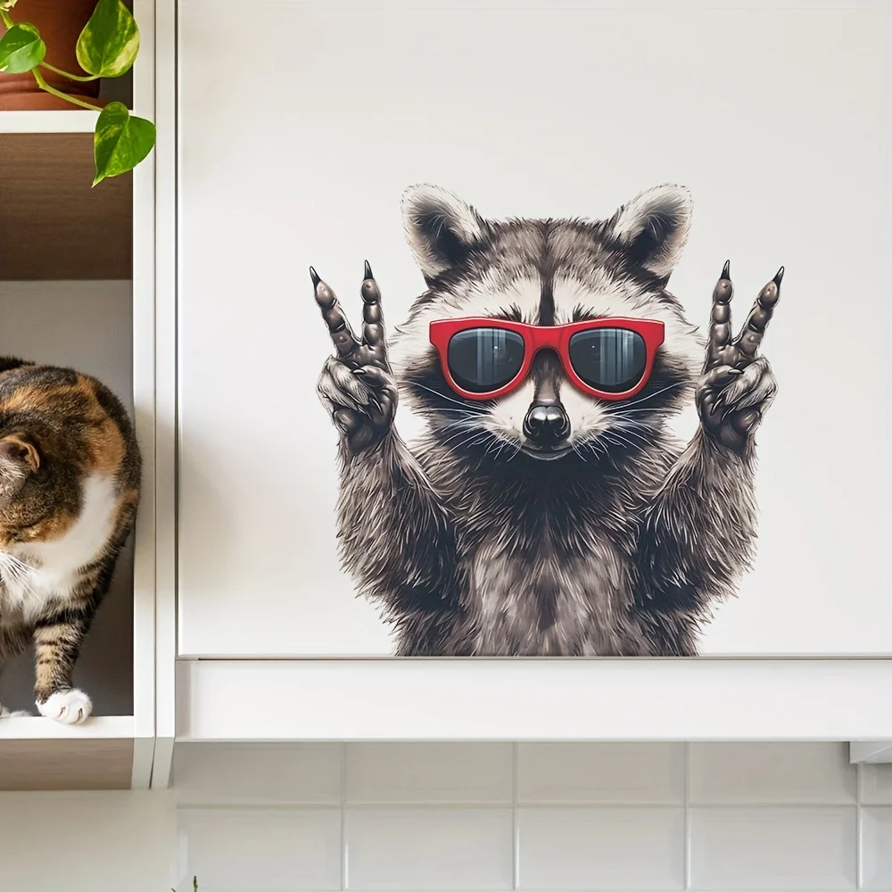 Charming Raccoon Wall Sticker Bathroom Toilet Living Room Decor Cabinet  Refrigerator Home Decor Decals S131