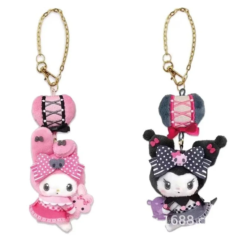 My Melody Kuromi Sanrio Wave Point Bowknot Side Body Attire Cartoon Keychain Bag Pendant Plush Doll Birthday Gift for Friend view 2
