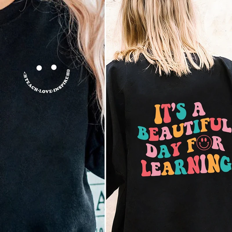 

It's A Beautiful Day Crewneck Sweatshirts Women Preppy Teacher Hooded Sweatshirt Back To School Oversize Woman Clothes Coat