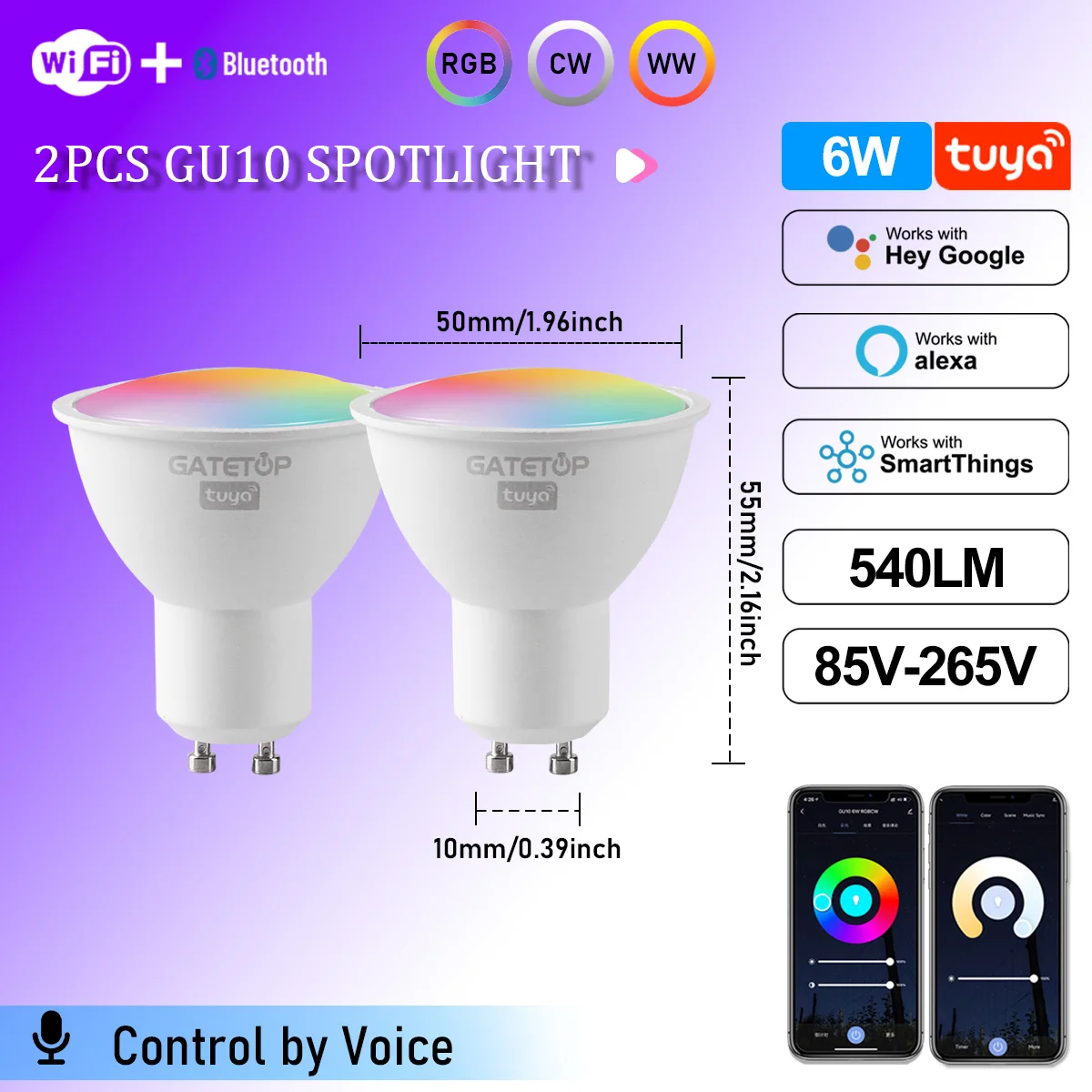 1-10PCS Tuya WiFi GU10 LED Spotlight Smart Light Bulb Dimmable 1-100% Lamps Smart Life App Control Works with Alexa Google image 3