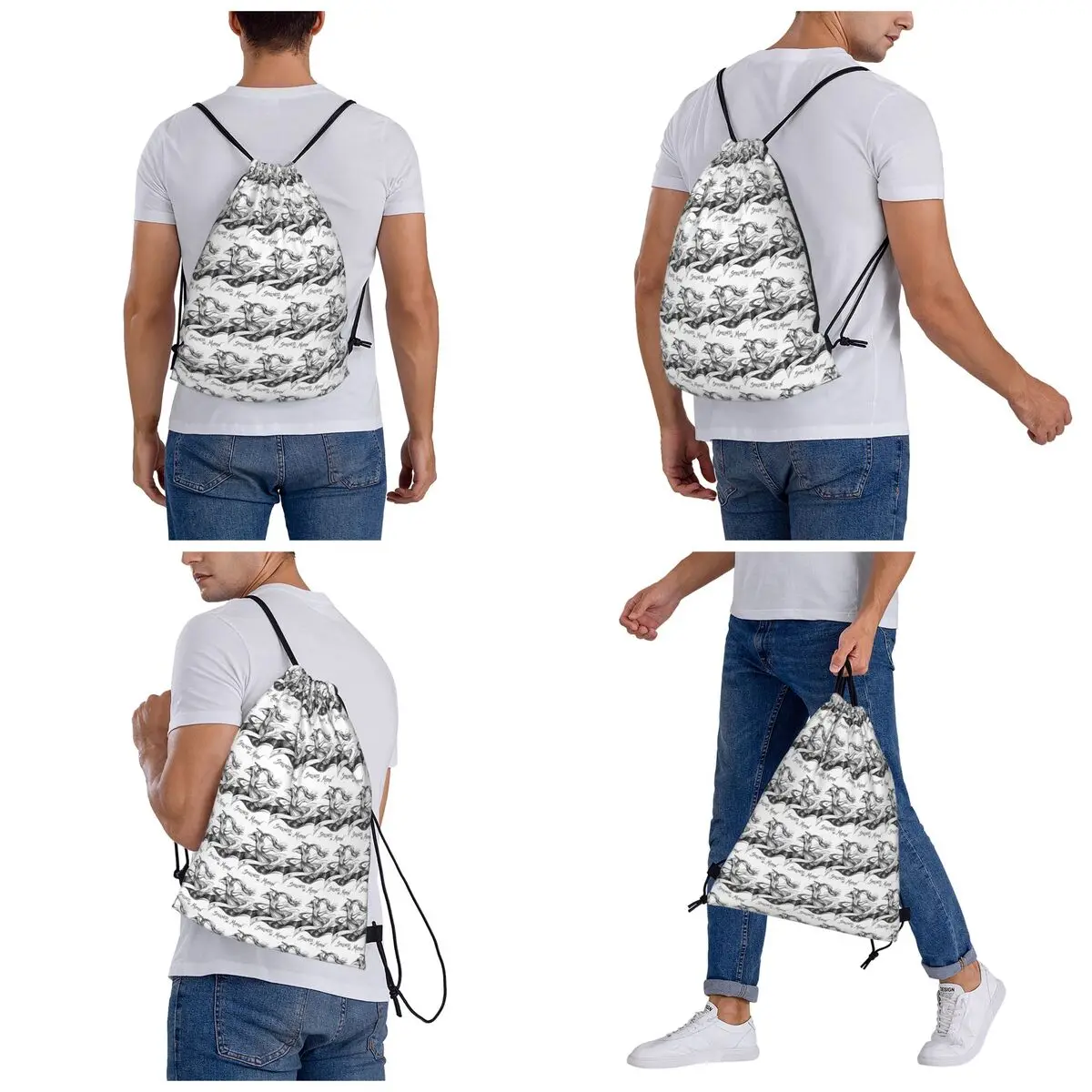Flow Of The Ink Blade Japanese Oni Warrior Backpacks Fashion Drawstring Bags Sports Bag Book Bags for Travel School