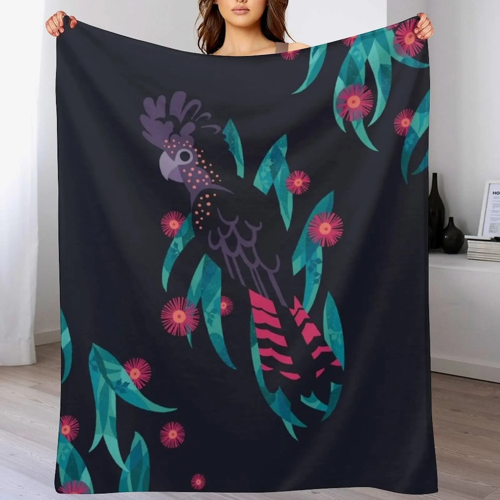 

Black Cockatoo Silhouette Throw Blanket Soft Home Decor Blanket for Couch Bedroom