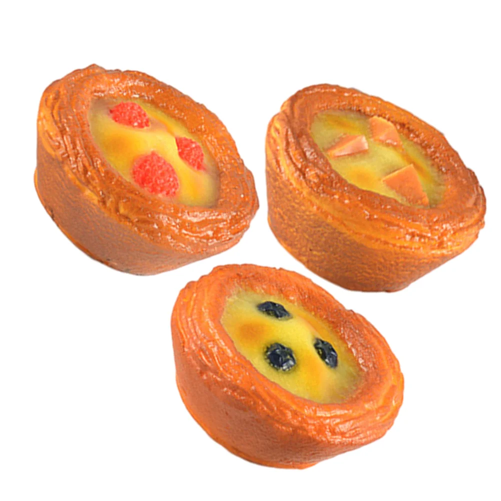 3 Pcs Model Simulated Egg Tart Props Models Fake Sprinkles Pu Artificial Cake Home Decorations Photography