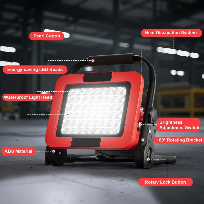 HAKSINKY Portable 50W 1000-Lumen Work Light Wireless Floodlight Work Light for DL/Milwaukee 18/20V Lithium Batteries for Camping