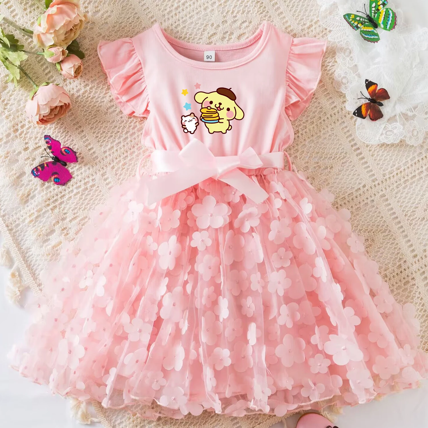 Pompompurin Summer Dress for Kid's Casual Clothes 3D Butterfly Cute Baby Girls Princess Dress Party Dresses 2-6 Yrs