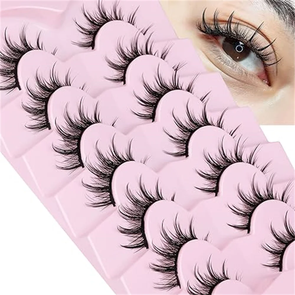 7ペアの漫画まつげ、軽量アニメつけまつげ、ナチュラルな外観、ふわふわの尖った人形まつげ、メイクアップつけまつげ