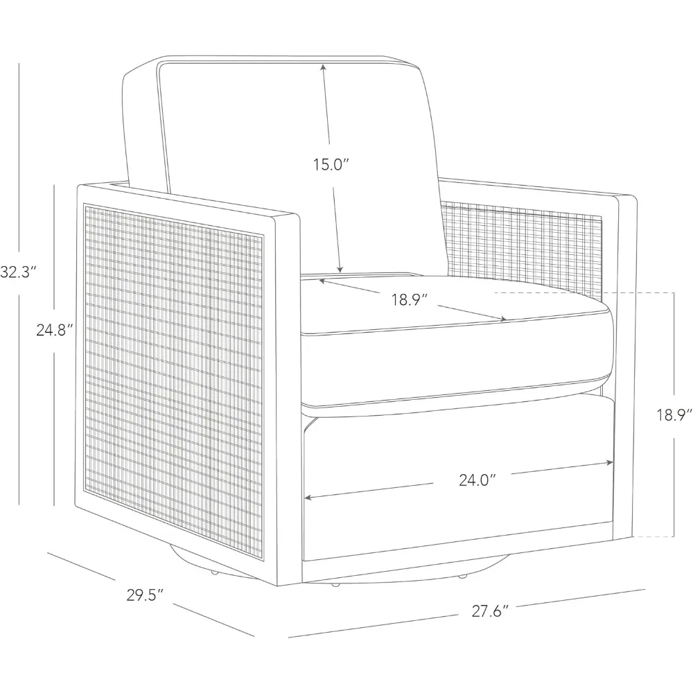 Swivel Accent Chair, Rattan Arm Chair for Living Room and Bedroom, Cream Fabric with Grey Frame