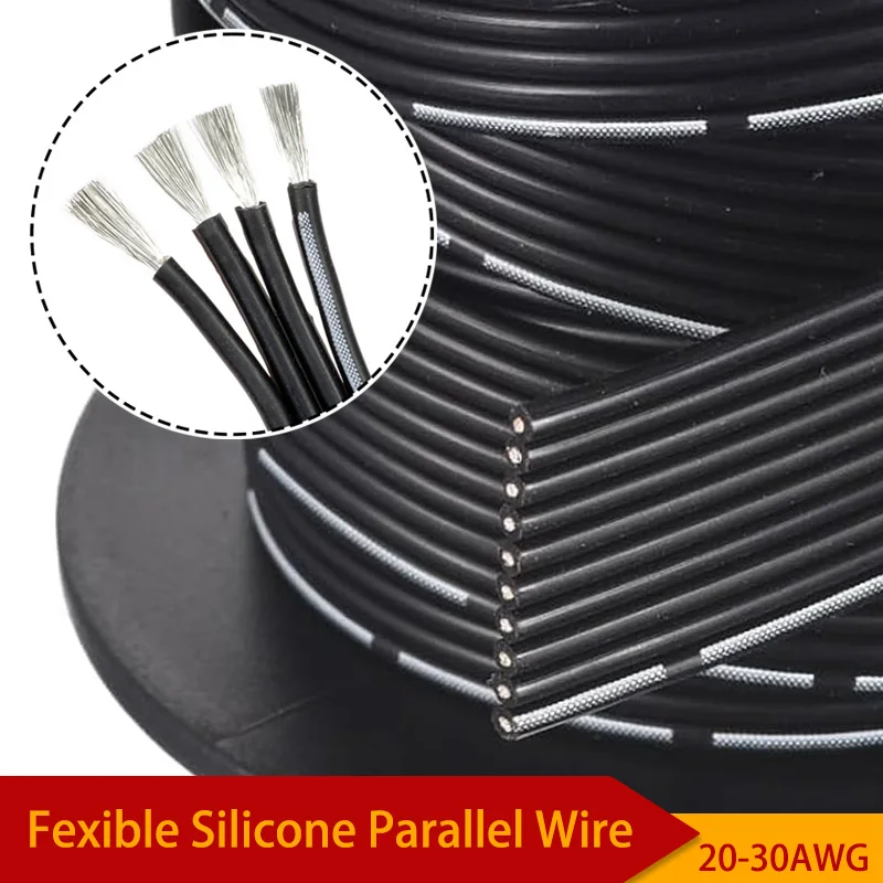 High Temperature Resistant Silicone Parallel Cable 30-20AWG 2P-14P Flexible Copper Wire for Automotive Industrial Wiring