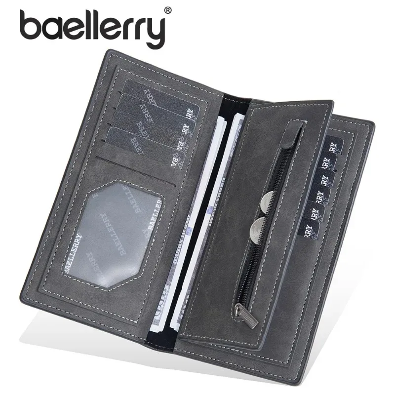 Baellerry Men's Long Leather Wallet Slim High Capacity Coin Pocket & Card Holder Wallets Casual Money Bag Wallets for Man