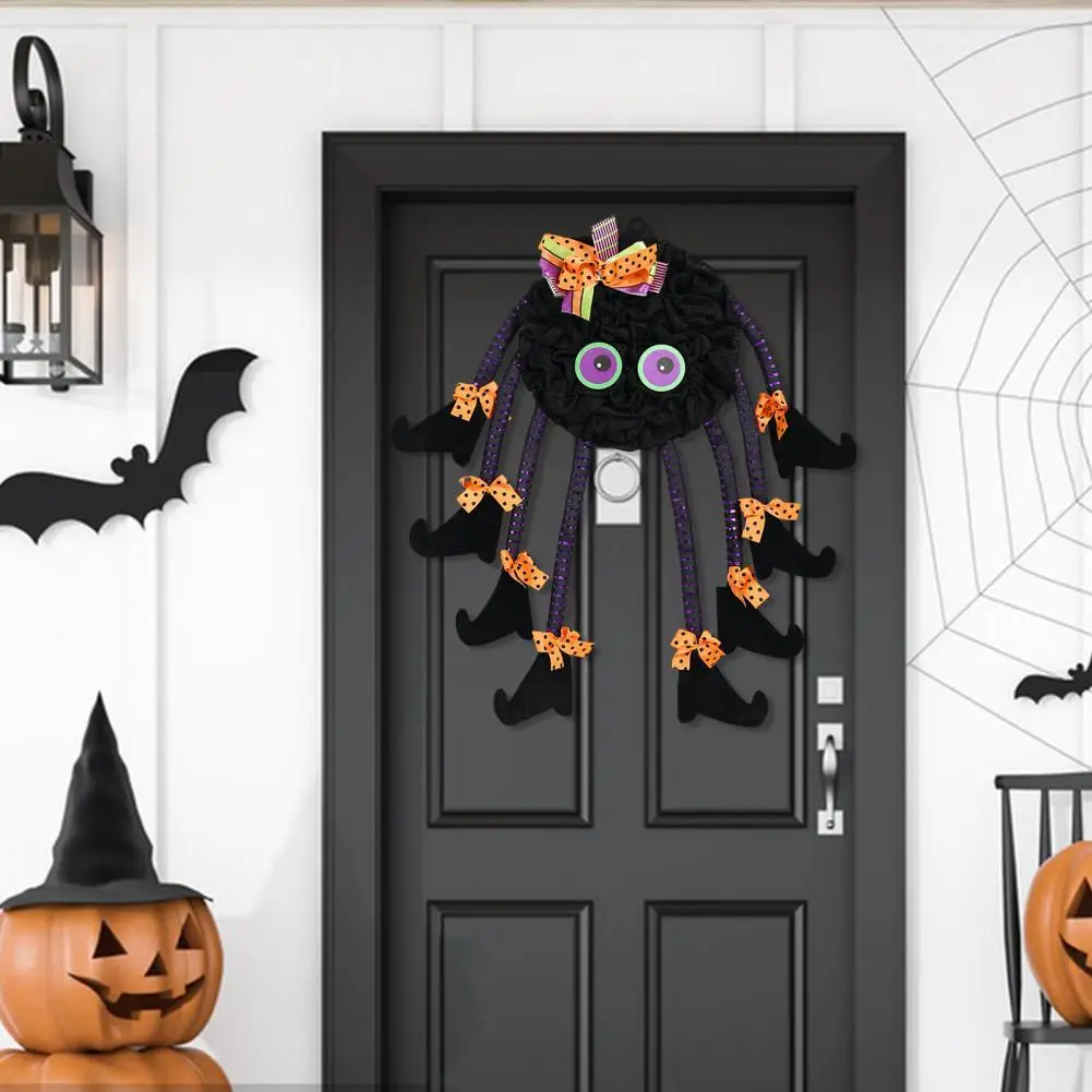 

Spider Wreath with Dotted Bowknot Spooky Festive Spider Garland Spooky Halloween Spider Wreath with Witch Legs Dotted for Front