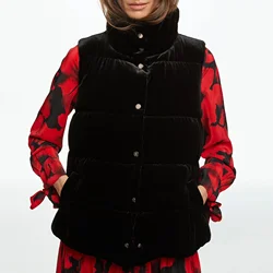 Women Vest Jacket Autumn Winter Down Vest Stand Collar Warm Casual Elegant Sleeveless Coats Outdoor Travel Vest Jackets