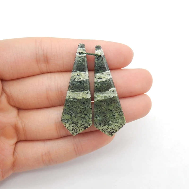 

Natural Green Swiss Opal Earring Beads 43x15x5mm Front Drilled Gemstone Pair Jewelry Accessories 7.7g