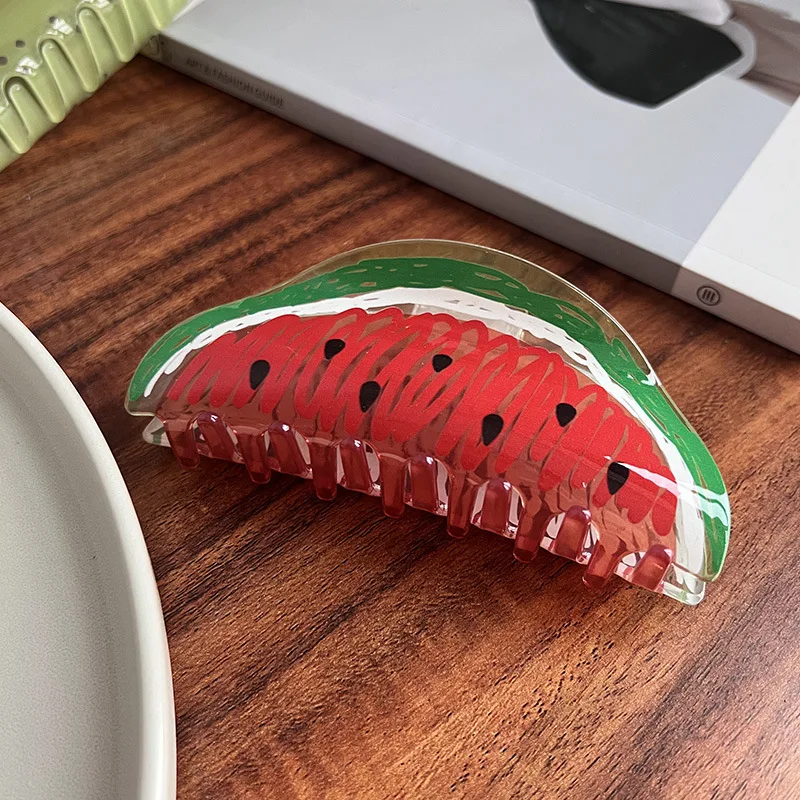 Cute Acrylic Watermelon Kiwifruit Lemon Fruits Large Size Hair Clip Claw For Women New Transparent Geometric Hair Accessories